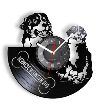 Настенные часы с бернским зенненхундом, Виниловая пластинка, настенное искусство, домашний декор, Винтажные настенные часы Berner Pet, подарок для породы собак Бернер Зенненхунд Изображение