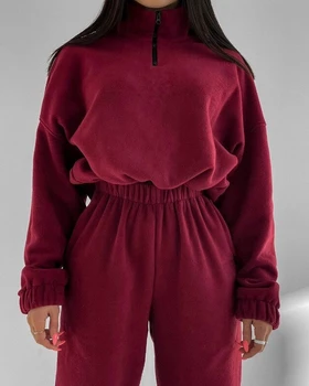 Новинка 2023 года, хит продаж, Повседневный модный Свободный свитер на молнии со стоячим вырезом, комплект из двух предметов В наличии Изображение