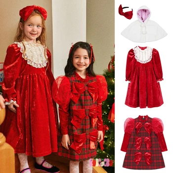 Новое зимнее детское рождественское платье Bebebebe для девочки, платье принцессы с плащом, роскошное бальное платье для детской вечеринки, детское вечернее платье Изображение
