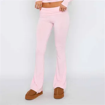 Новые повседневные и модные женские однотонные брюки для похудения с низкой талией Speaker Casual Pants Изображение