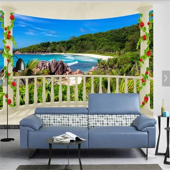 обои beibehang на заказ фотообои наклейки фрески европейский балкон остров вид на море 3d ТВ фон papel de parede Изображение