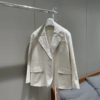 Однобортный блейзер из хлопчатобумажной льняной мешковины, повседневная куртка, мода 2023, летняя новинка Изображение