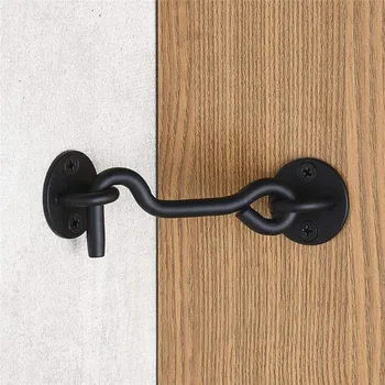 Однотонный винтажный дверной и оконный крючок, черная пряжка для дверцы шкафа и окна из нержавеющей стали, простой дверной и оконный крючок Изображение