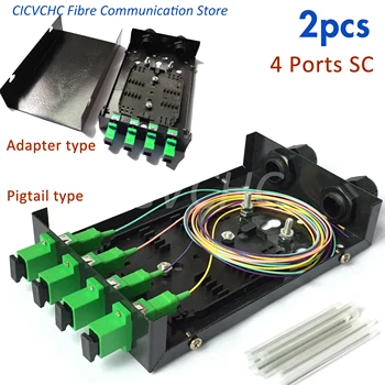 Оптоволоконная клеммная коробка из 2 шт. с 4-портовым SC-адаптером или косичкой и двумя кабельными вводами для кабеля 3,5-8,5 мм Изображение