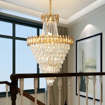 Оригинальная Роскошная Хрустальная люстра для лестничной клетки, освещение для интерьера вестибюля отеля, лампа с длинной цепью, люстра для гостиной Изображение