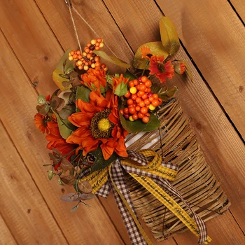 Осенние венки для входной двери, Корзина осенних цветов для крыльца фермерского дома, День Благодарения, Осенние искусственные цветы, Свадебный декор для дома Изображение