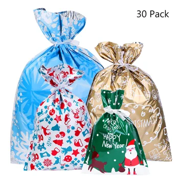 Пакеты для рождественских конфет из алюминиевой фольги, сумки для рождественских подарков, сумки для кукол, сумки на шнурке для рождественских подарков, сумки для угощений для вечеринок Изображение