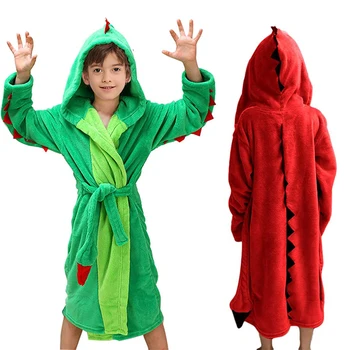 Плюшевый халат с капюшоном для девочек и мальчиков LOLANTA от 3 до 15 лет - халат из шерсти динозавра Изображение