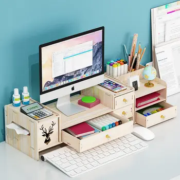 Подставка для подъема монитора офисного компьютера, офисный настольный стеллаж, расширенный выдвижным ящиком, подставка для подъема экрана Изображение