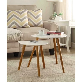 Прикроватные столики Oslo, белый и натуральный стол для гостиной, журнальный столик, приставной столик, прикроватный столик Изображение