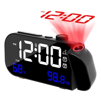 Проекционный будильник, цифровые часы с поворотным проектором на 180 °, плавным регулированием яркости и голосовым управлением Изображение