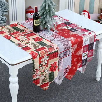 Рождественская скатерть, дорожка из снежинок / Шляпа Санта-Клауса, чехол для стула для кухни, столовой, декор для вечеринки, Праздничная атмосфера. Изображение