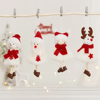 Рождественские подвесные подвески из 4 предметов: Лось, Старик, Девочка, Снеговик, Елочный декор для детей, подвеска в виде Рождественской елки для украшений Изображение