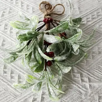 Рождественское украшение из омелы 24 см с белыми ягодами искусственная омела Цветочные стебли подвесное украшение из омелы для дома Изображение