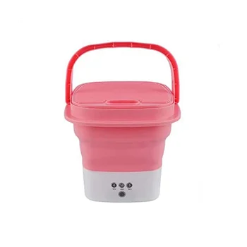 Розовая стиральная машина, мини-складная стиральная машина в сочетании с небольшой складной сливной корзиной, Штепсельная вилка Великобритании Изображение