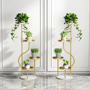 Роскошная декоративная цветочная стойка для гостиной из кованого железа современный простой многоэтажный ступенчатый балкон с зеленым растением от пола до пола Изображение