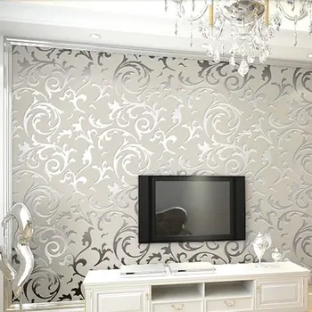 Роскошные Дамасские флизелиновые 3D обои в европейском стиле, простая рулонная бумага с тиснением, Вертикальное украшение спальни для дома Изображение