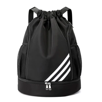 Рюкзак для спортивных мячей на открытом воздухе, сумка на шнурке, переносная сумка для баскетбола и футбола из ткани Оксфорд, сумка для хранения футбольных мячей Изображение