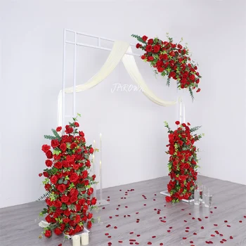 Ряд искусственных цветов для украшения свадебной арки, Красная роза, листья яблони, Цветочная композиция, декор центральной части стола, 1,2 м, Изображение