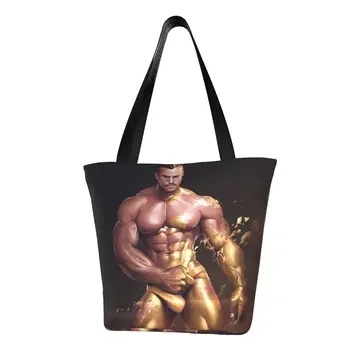 Сексуальный мультяшный красавчик, мускулистое тело для тренажерного зала, гей-мышечная сумка для покупок, холщовая сумка на плечо, сумки для покупок для гей-прайда, сумки для покупок в продуктовых магазинах Изображение