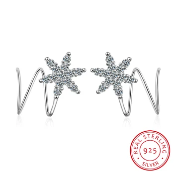 Серьги-пружинки из стерлингового серебра 925 пробы с микро-цирконием в форме звезды и волны для женщин в подарок S-E677 Изображение