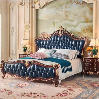 Скандинавская Роскошная Эстетическая Кровать размера Queen Size, Дешевая Симпатичная Кровать размера King-Size в спальне, Современная Мебель для Супружеской комнаты из дерева и кожи Camas Изображение
