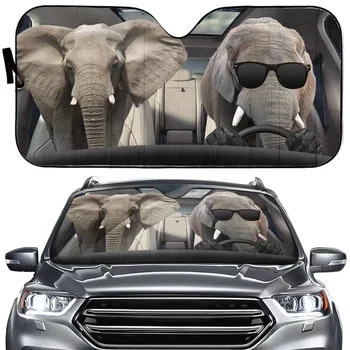 Солнцезащитный козырек на лобовое стекло автомобиля Elephant Driving Funny Elephant Family, Солнцезащитный козырек для животных, Складной термостойкий солнцезащитный козырек для автомобиля на открытом воздухе Изображение