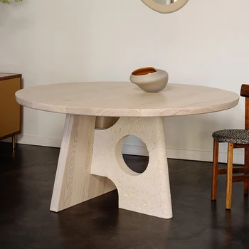 Средневековый ретро скандинавский обеденный стол из массива дерева минималистичный современный круглый обеденный стол creative home Изображение
