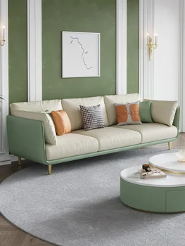 Технологический диван, легкая роскошь, небольшая квартира в скандинавском стиле, простой и современный дизайн, гостиная, ткань для трех человек, прямой Изображение