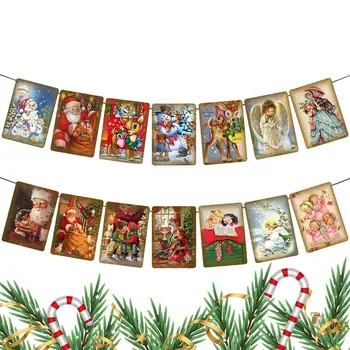 Традиционные Рождественские украшения Санта Клауса в Винтажном Викторианском стиле Баннер Рождественская Овсянка Вывешивание Рождественского флага Виктории Изображение