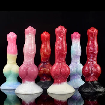 Фаллоимитатор FAAK Silicone Fantasy Dog Knot с присоской, Красочные секс-игрушки для пениса животных Для начинающих, Анальный Массаж для женщин и мужчин Изображение