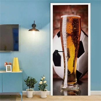 Футбольные баскетбольные 3D обои, наклейка на дверь, украшение спальни, самоклеящийся плакат, наклейка на стену, Съемные фрески, наклейки Deurstickers Изображение