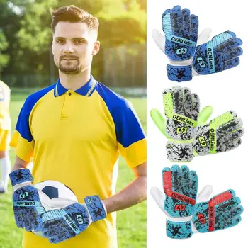 Футбольные вратарские перчатки, дышащие футбольные перчатки с прочными захватами, Латексные перчатки для тренировок с утолщенными ладонями Изображение