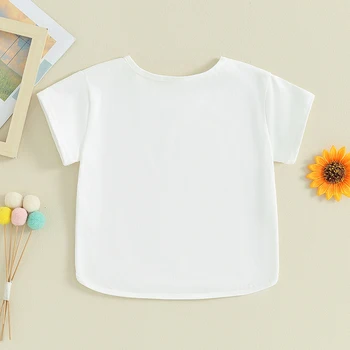 Хлопковые футболки для маленьких мальчиков и девочек с коротким рукавом, многослойная однотонная футболка, детская одежда с неровным подолом Изображение