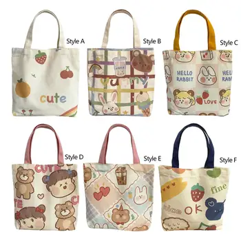 Холщовая сумка-тоут, женская сумка с моющейся верхней ручкой, многоцелевая, легкая, многоразового использования, сумка для продуктов, сумка для покупок Изображение