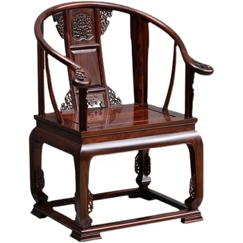 Черное кресло из сандалового дерева, дворцовый стул, набор из трех предметов, Китайский стул Dalbergia Latifolia Circle Home Изображение