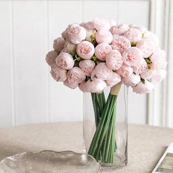 Шелковые искусственные цветы для украшения дома, искусственный пион, чай, роза, для гостиной, сада, свадьбы, 1 букет, 27 Головок Изображение